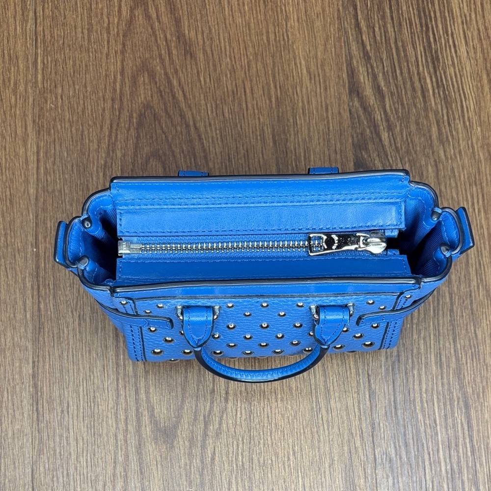 Coach Swagger 15 Lapis Blue Ombre Rivet Studded Pebble Leather Mini Satchel - Picture 12 of 12